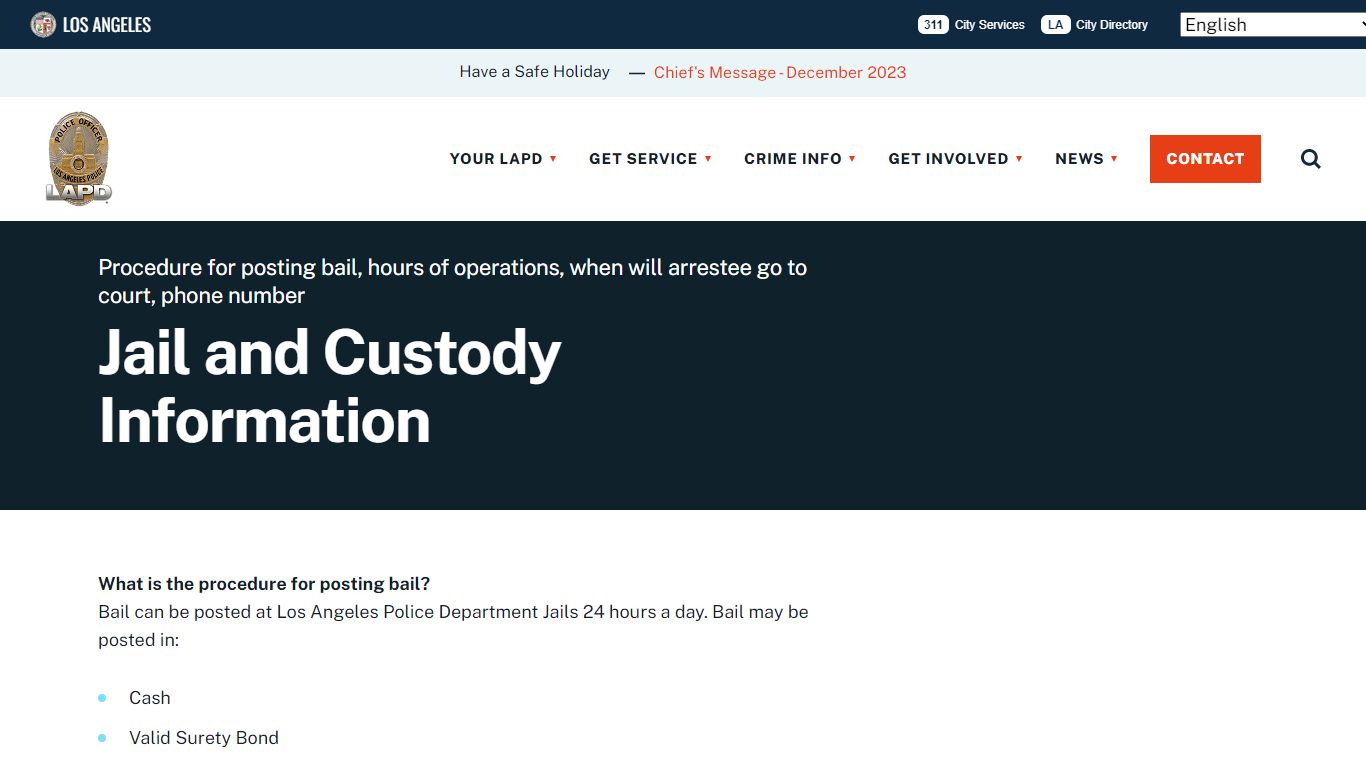 Jail and Custody Information - LAPD Online